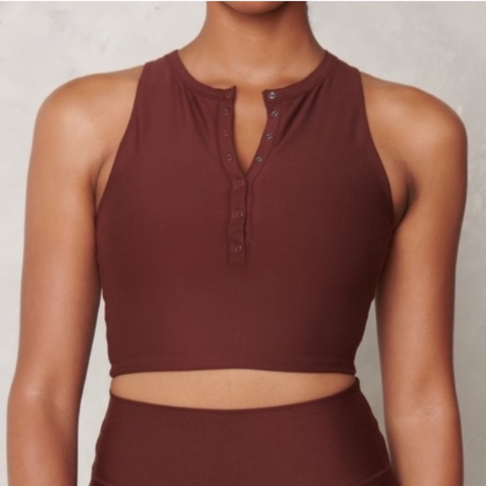Abercrombie & Fitch Brown Ribbed Henley Sports Bra